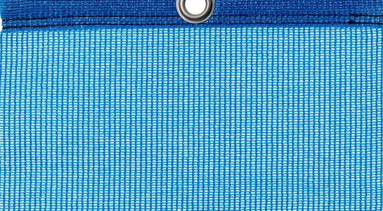 Luftdurchlässige Plane, blau, mit Öse im oberen verstärkten Rand, Detailbild